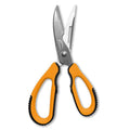 Danco Stainless Steel Bait Shears with sharp, multi-functional stainless steel blades and ergonomic orange handles featuring textured black grips for secure use in fishing tackle.