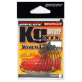Package of multiple Decoy 17 KG Worm Hook fishing hooks in high power offset design, displayed against an orange and yellow branded backing card.