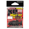Package of six Decoy Worm13 KG Hyper Worm Hook extra heavy offset fishing hooks displayed on branded red and black backing card designed for musky and heavy-duty fishing tackle.