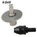 Deep Freeze EZ Auger Connectors display two metal components designed to connect ice auger parts, featuring a round silver disc with a hexagonal shaft and a black textured coupling piece.