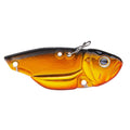Deps Circuit Vib Blade Bait in a black and gold finish designed for fishing tackle, featuring detailed fish-like contours and multiple attachment points for versatile use.