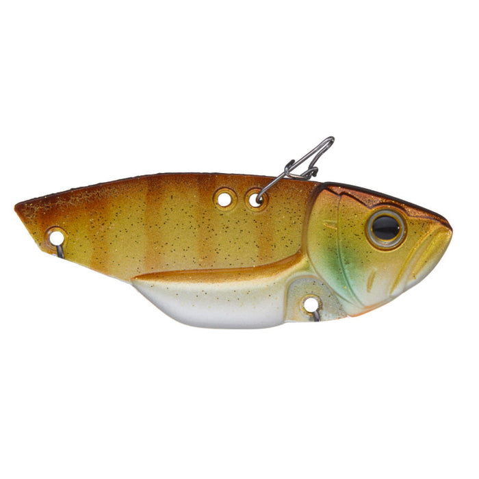 Deps Circuit Vib Blade Bait in natural musky colors with detailed fish-like body and multiple attachment points for fishing tackle use.