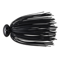 Deps Hyper Football Jig in solid black with a weighted football-shaped head and flexible rubber skirt strands designed for musky fishing tackle.