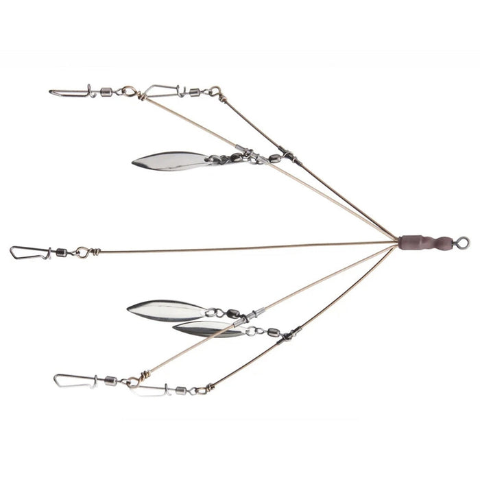 Diamond Baits 4.5" Bladed "Frenzy" Umbrella Rig featuring multiple wire arms with shiny metal blades and swivels designed for musky fishing tackle.