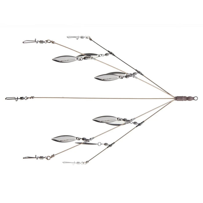 Diamond Baits 6.5" Double Bladed “Diamond Mine” Umbrella Rig featuring multiple metal blades and wire arms designed for fishing tackle use in musky and other freshwater fishing.