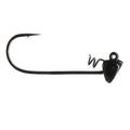 Dirty Jigs Horseshoe Shakey Head fishing lure in black, featuring a sharp hook with a weighted head and coil for securing soft bait, designed for musky and general fishing tackle use.