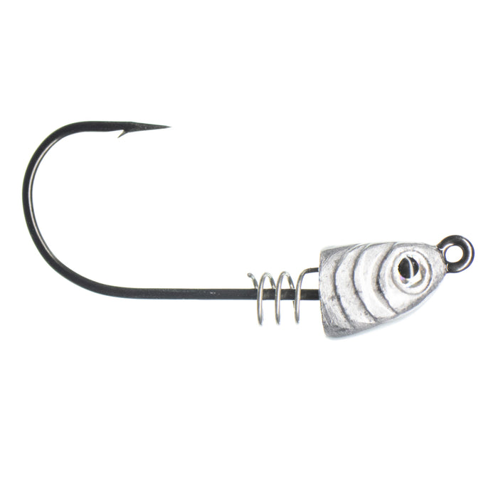Dirty Jigs Tactical Bassin' Screwed Up Swimbait Head fishing lure featuring a sharp black hook and textured silver head designed for bass fishing tackle.