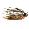 Dirty Jigs Tour Level Finesse Football Jig featuring a multi-colored silicone skirt with shades of brown, orange, and black specks, designed for enhanced fishing tackle performance.
