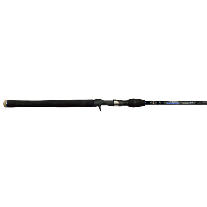 Dobyns Rods Champion XP Swimbait Rods featuring a sleek black handle with ergonomic grip and sturdy construction, designed for precision and strength in fishing tackle.