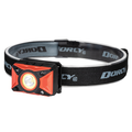 Dorcy Ultra HD Series 650L Headlamp with adjustable black elastic strap and red rectangular light housing designed for hands-free illumination during outdoor activities.