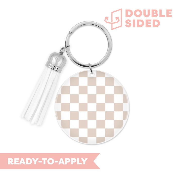 [ Double Sided ] Circle UV DTF Decal | Beige Checkered