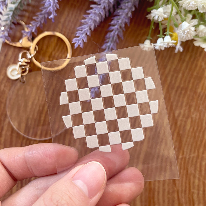 [ Double Sided ] Circle UV DTF Decal | Beige Checkered