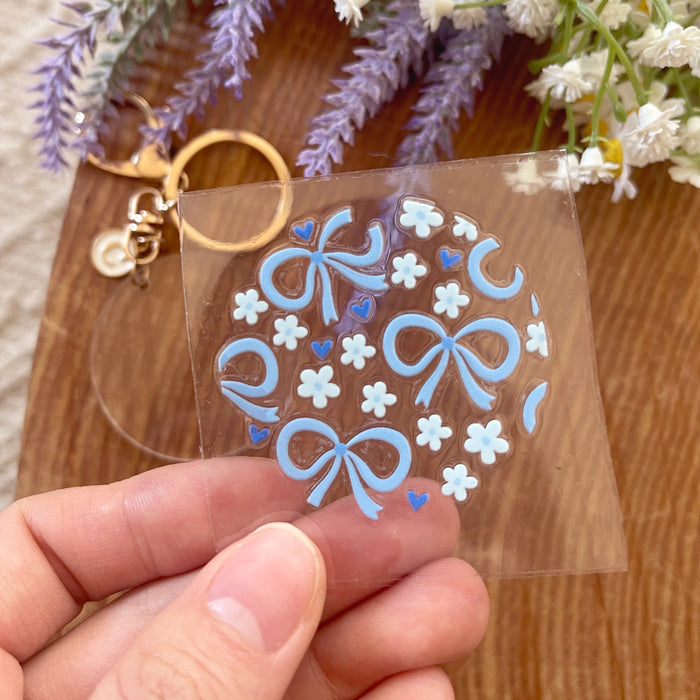 [ Double Sided ] Circle UV DTF Decal | Blue Bow