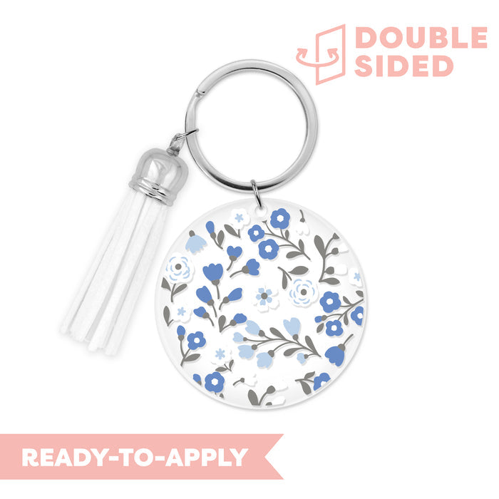[ Double Sided ] Circle UV DTF Decal | Blue Floral Mist