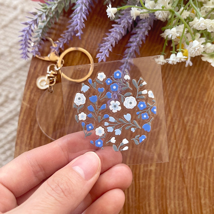 [ Double Sided ] Circle UV DTF Decal | Blue Floral Mist