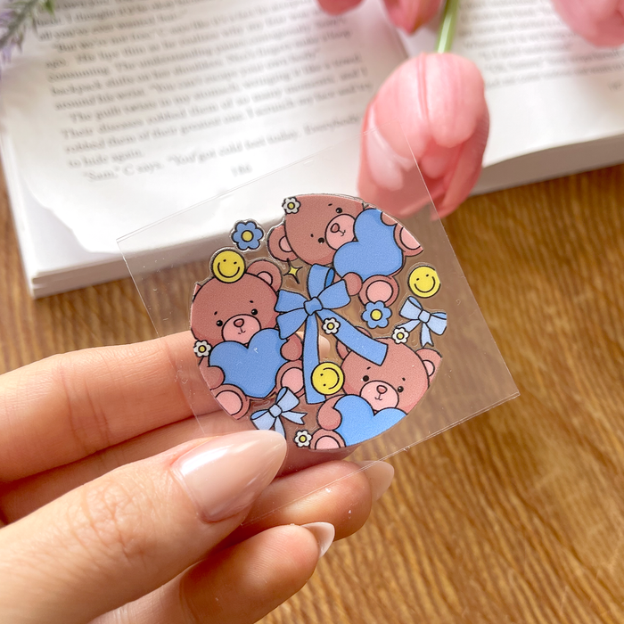 [ Double Sided ] Circle UV DTF Decal | Blue Teddy Bear