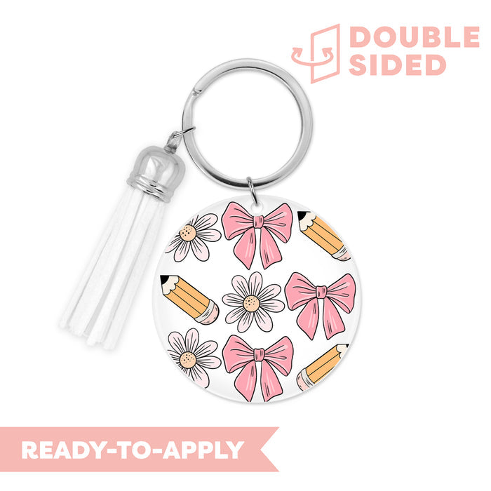 [ Double Sided ] Circle UV DTF Decal | Bow & Pencil