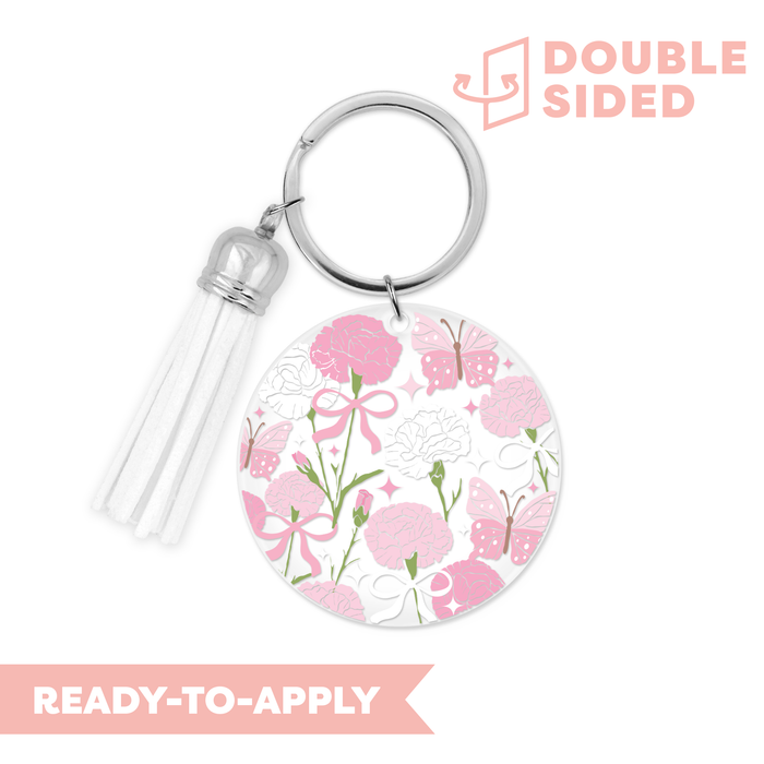 [ Double Sided ] Circle UV DTF Decal | Carnation & Butterfly