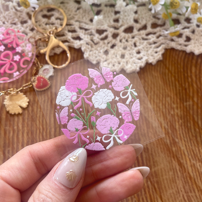 [ Double Sided ] Circle UV DTF Decal | Carnation & Butterfly