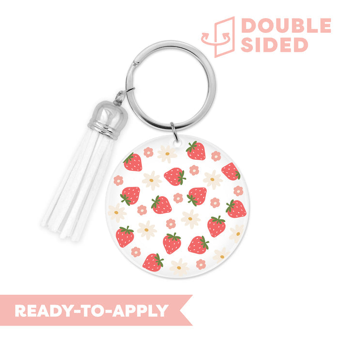 [ Double Sided ] Circle UV DTF Decal | Floral Strawberry