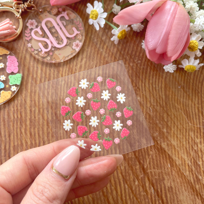 [ Double Sided ] Circle UV DTF Decal | Floral Strawberry