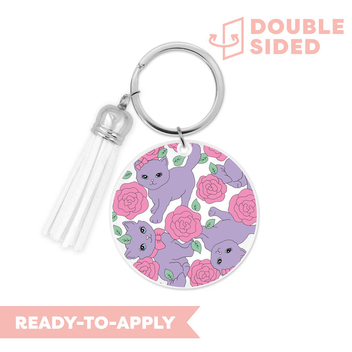 [ Double Sided ] Circle UV DTF Decal | Kitty & Roses