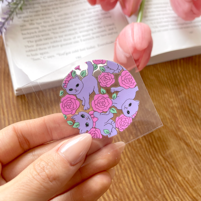 [ Double Sided ] Circle UV DTF Decal | Kitty & Roses