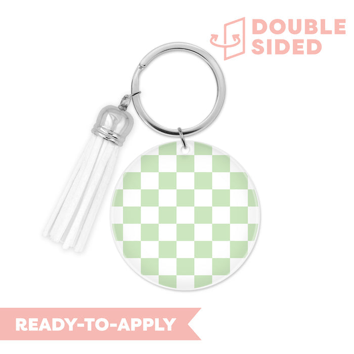 [ Double Sided ] Circle UV DTF Decal | Matcha Checkered
