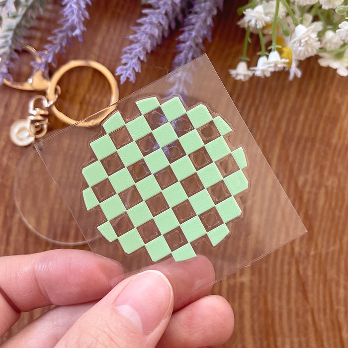 [ Double Sided ] Circle UV DTF Decal | Matcha Checkered