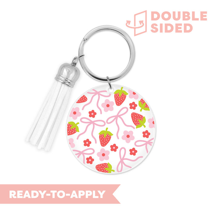[ Double Sided ] Circle UV DTF Decal | Pink Bow Strawberry
