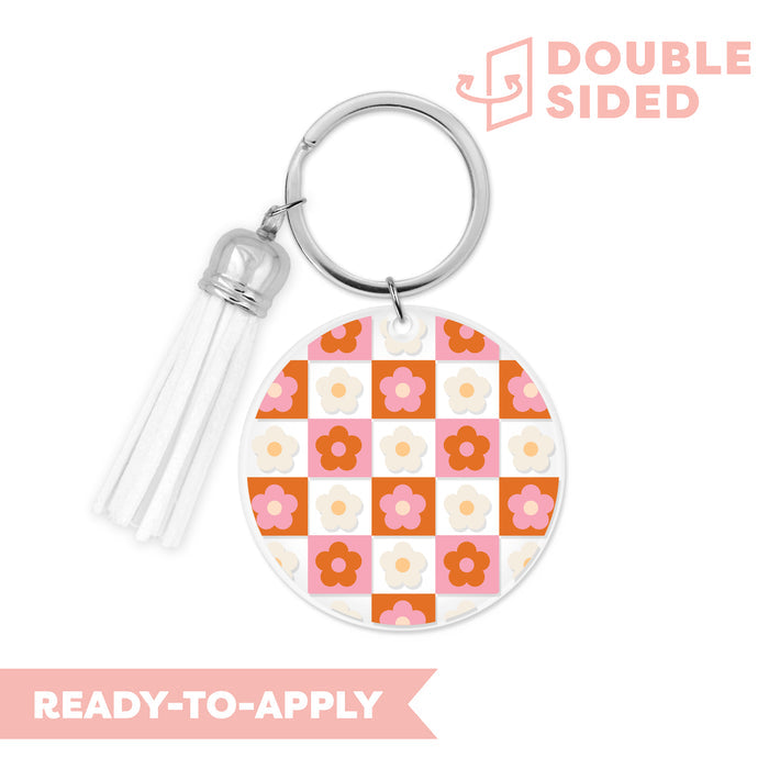 [ Double Sided ] Circle UV DTF Decal | Pink Checkered Flower