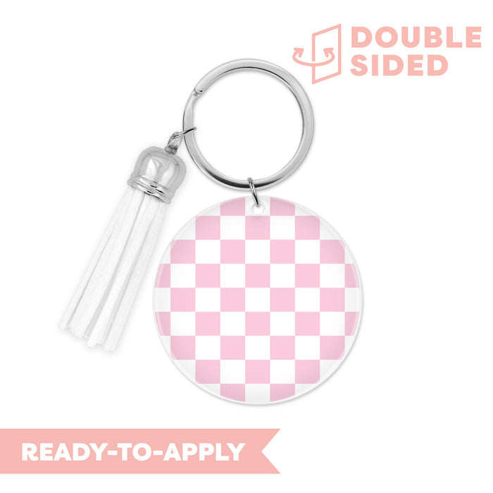 [ Double Sided ] Circle UV DTF Decal | Pink Checkered