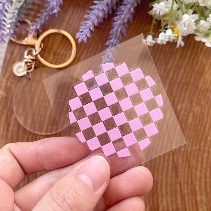 [ Double Sided ] Circle UV DTF Decal | Pink Checkered