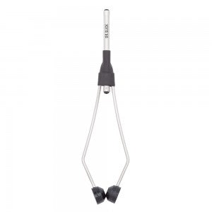 Dr. Slick Bobbins - Glass features a clear, slender glass tube body with a black rubber mount and weighted ends designed for precise fishing line tension control in musky and fly fishing.