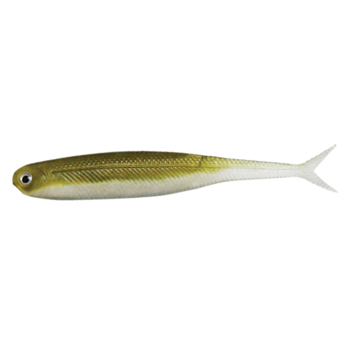 Dstyle Virola soft fishing lure in green and white with detailed fish-like texture and a forked tail, designed for use with fishing tackle.
