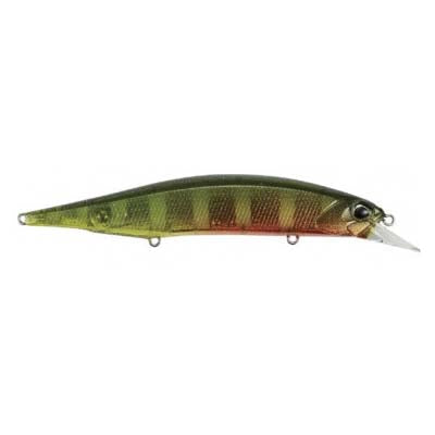 Duo Realis 120SP Jerkbait fishing lure in green and orange with detailed scale pattern, designed for effective freshwater fishing tackle and lure collection.