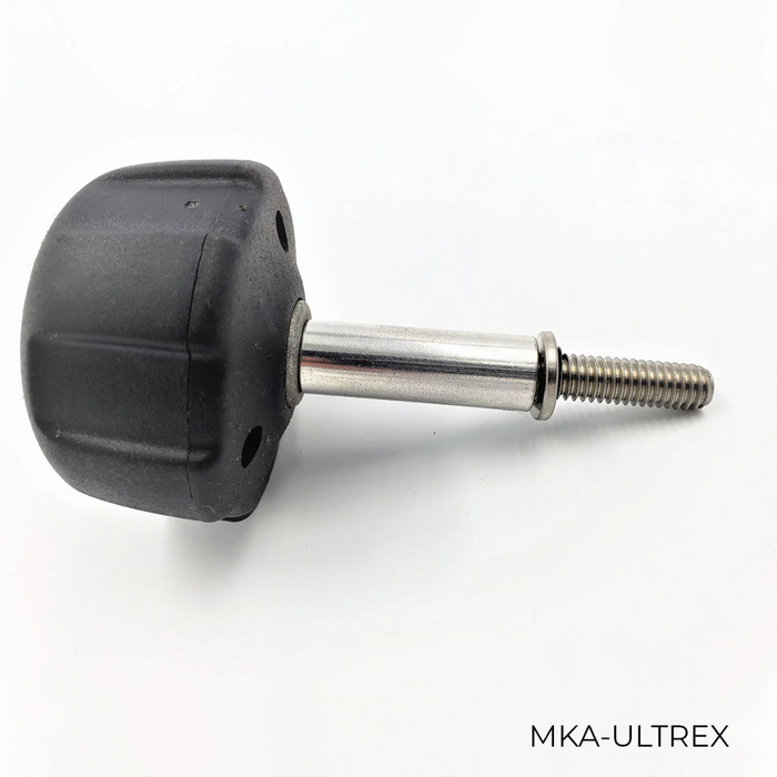 DuraSafe Bow Mount Ultrex Lock featuring a black ergonomic knob with a stainless steel threaded screw for secure fishing tackle and marine electronics mounting.