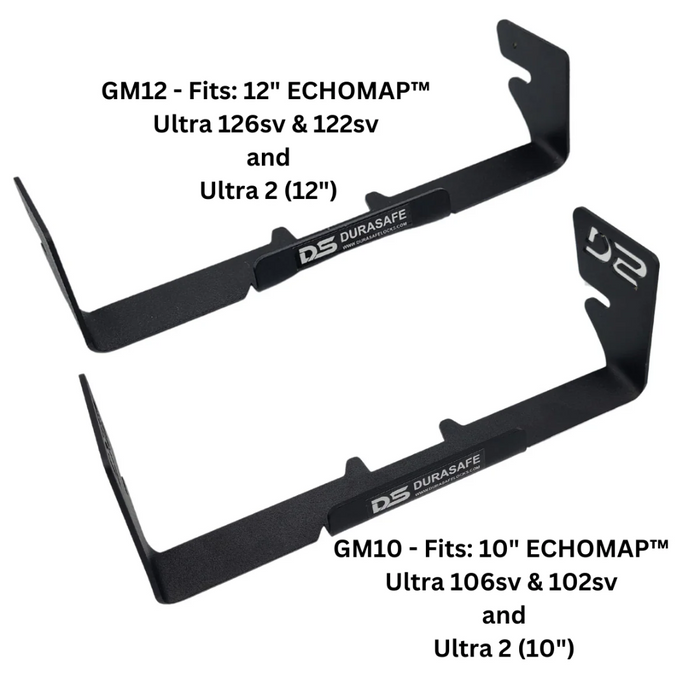 DuraSafe G-Cradle Bracket For Garmin-Bracket Only shown in black metal construction with two sizes designed to securely hold Garmin ECHOMAP Ultra models for marine electronics mounting.
