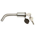DuraSafe Reciever Lock made of stainless steel with a curved locking arm, shown with two included keys and a black protective cap, designed for secure fastening in fishing tackle applications.