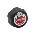 Black circular lock device with a key slot on top and a red and white label reading "Protected by DuraSafe" surrounding the key, DuraSafe Swivel Mount Lock For RAM designed for secure mounting in fishing tackle setups.