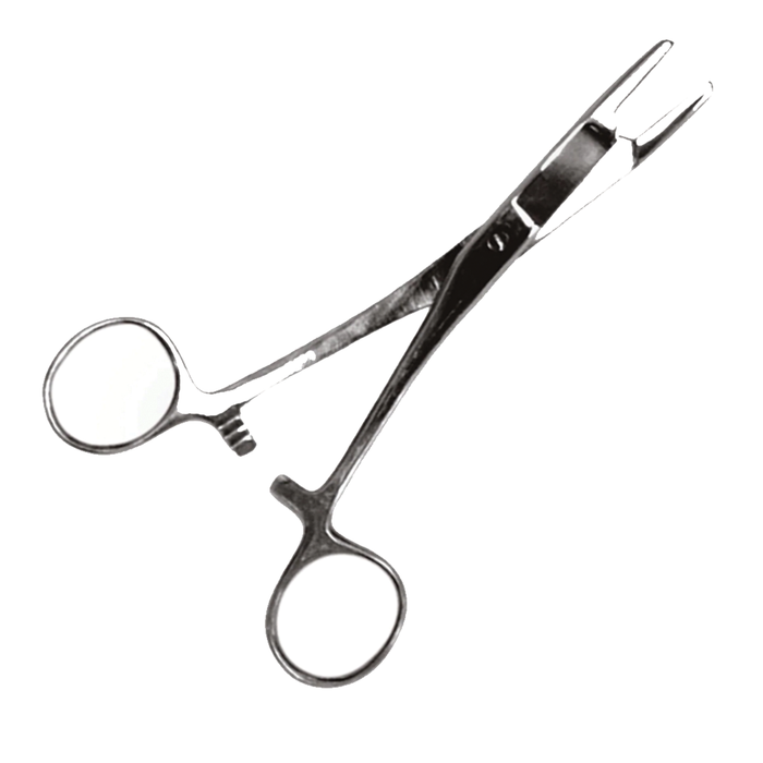Eagle Claw 6" Surgical Pliers w/Scissors made of stainless steel, featuring finger rings and a locking mechanism, designed for precision use in fishing tackle and gear.
