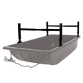 Eagle Claw Jet Sled Cargo Rack, a sturdy gray plastic sled with a black metal frame and adjustable supports, designed for carrying fishing tackle and gear in outdoor conditions.