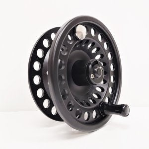 Echo Spool Base 4/5 fishing reel spool in black with circular perforations and a single handle, designed for fly fishing and compatible with musky tackle setups.