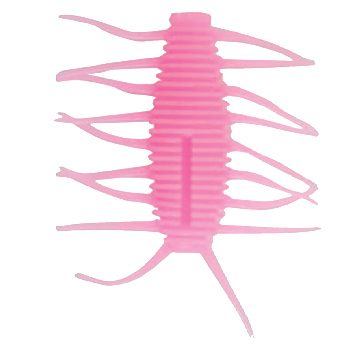 Engine Boom-Chin fishing lure in pink with segmented body and multiple flexible appendages designed to imitate aquatic prey for effective fishing tackle use.