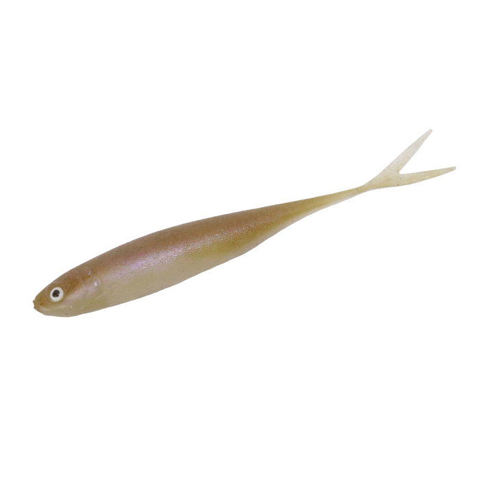 Engine LikeFive soft fishing lure in natural translucent brown with a forked tail, designed for lifelike movement to attract fish in freshwater or saltwater fishing.