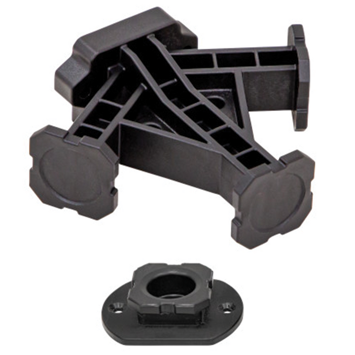 Eskimo E-Hub Triple Mount Splitter in black durable plastic with three mounting arms and a separate circular base piece, designed for organizing fishing tackle and marine electronics.