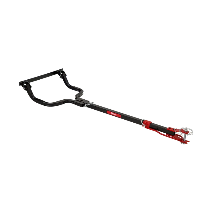 Eskimo EZ-Stow Pivoting Tow Hitch in black and red metal with adjustable connection points designed for secure towing and easy stowage, suitable for outdoor and fishing gear transport.