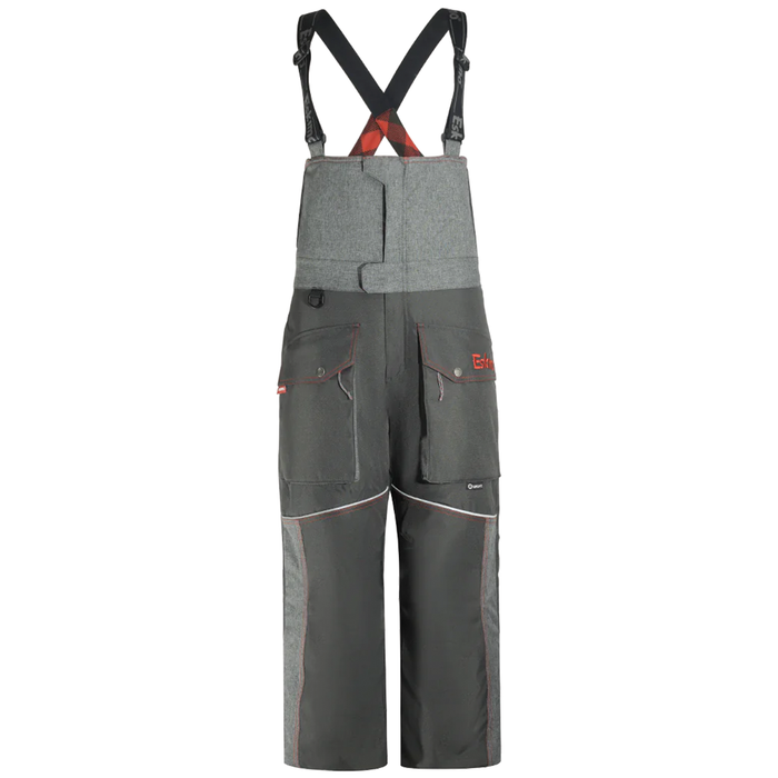 Eskimo Keeper Bib - Women's insulated gray and black fishing bib with adjustable shoulder straps, multiple front pockets, and durable waterproof fabric for outdoor fishing activities.