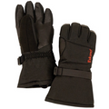 Pair of black insulated winter gloves with adjustable wrist straps and reinforced palms, featuring the Eskimo brand logo, designed for cold weather fishing use called Eskimo Keeper Glove.