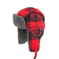 Eskimo Plaid Alaskan Sherpa Hat - Youth in red and black plaid pattern with gray sherpa lining, ear flaps, and chin strap for warmth and comfort.